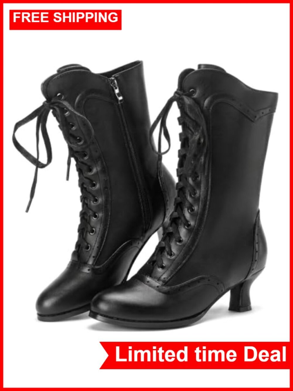 Victorian Lace Up Boots Gothic Witch Ankle Bootie